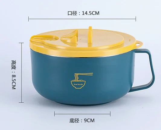 Stainless Steel Noodle Bowl with Drainable Lid Large Capacity Student Dorm Lunch Box Portable Office Food Bowl Kitchen Storage T Peaceful Pleasures Health and Wellness L 1