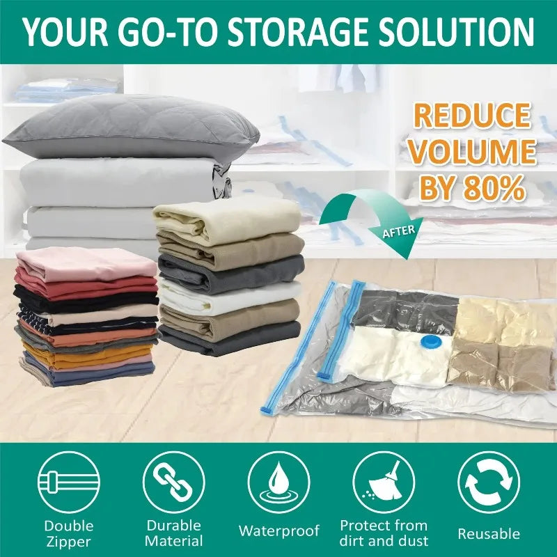 6-Pack Vacuum Storage Bags with Pump – Clothes & Travel