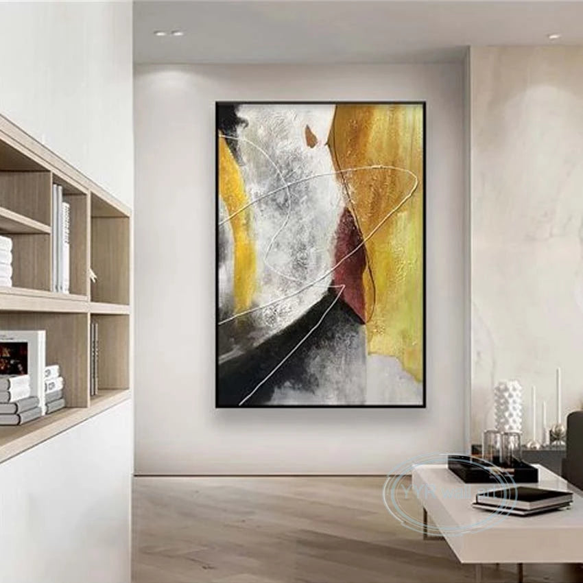 Canvas Art Decor Mural Handmade Modern Abstract Oil Painting Yellow Black Texture Wall Poster For Living Room Bedroom Restaurant Peaceful Pleasures Health and Wellness