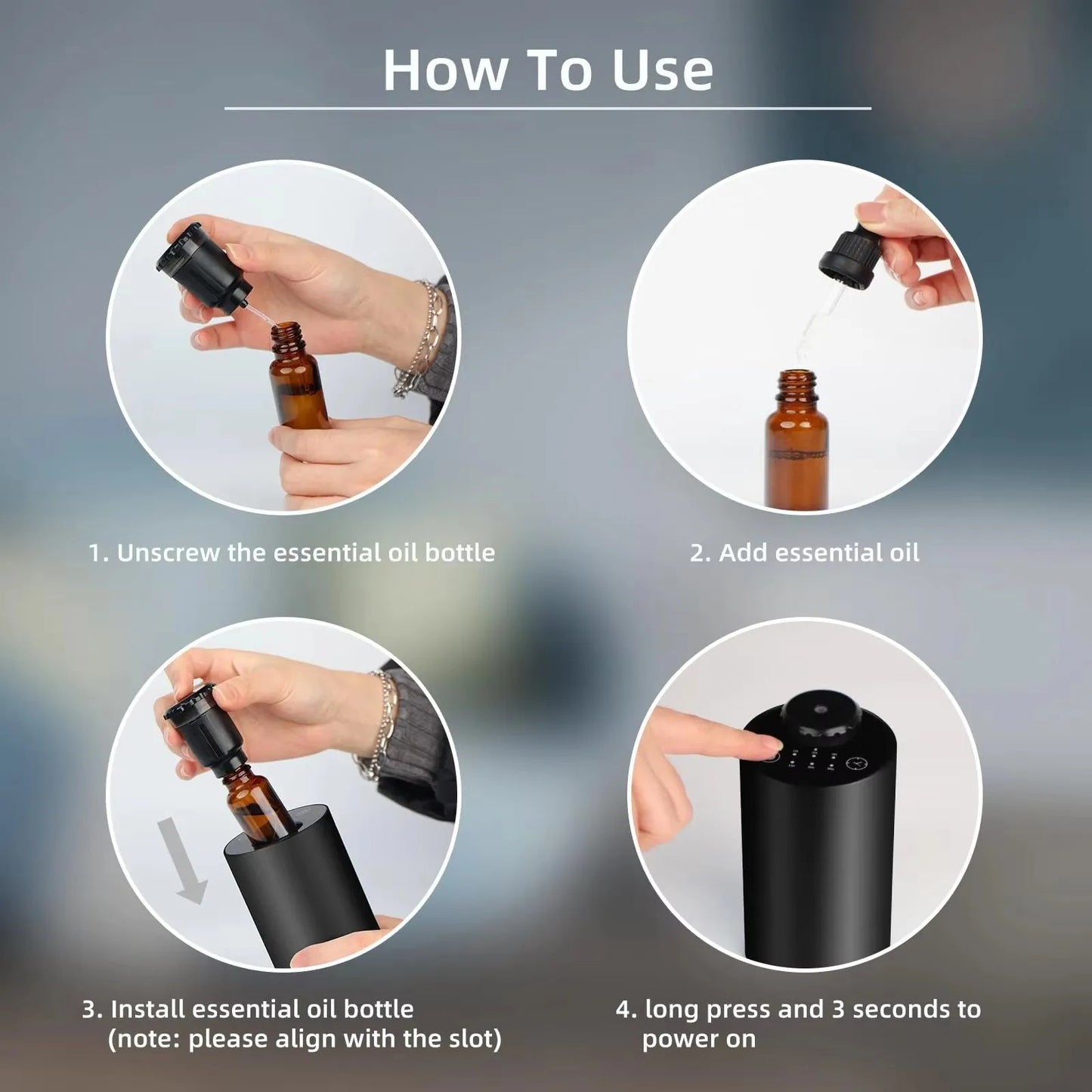 Waterless Essential Oil Diffuser Ultrasonic Aromatherapy Battery Operated Aroma Diffuser with Timed 3 Mist Levels car Diffuser Peaceful Pleasures Health and Wellness