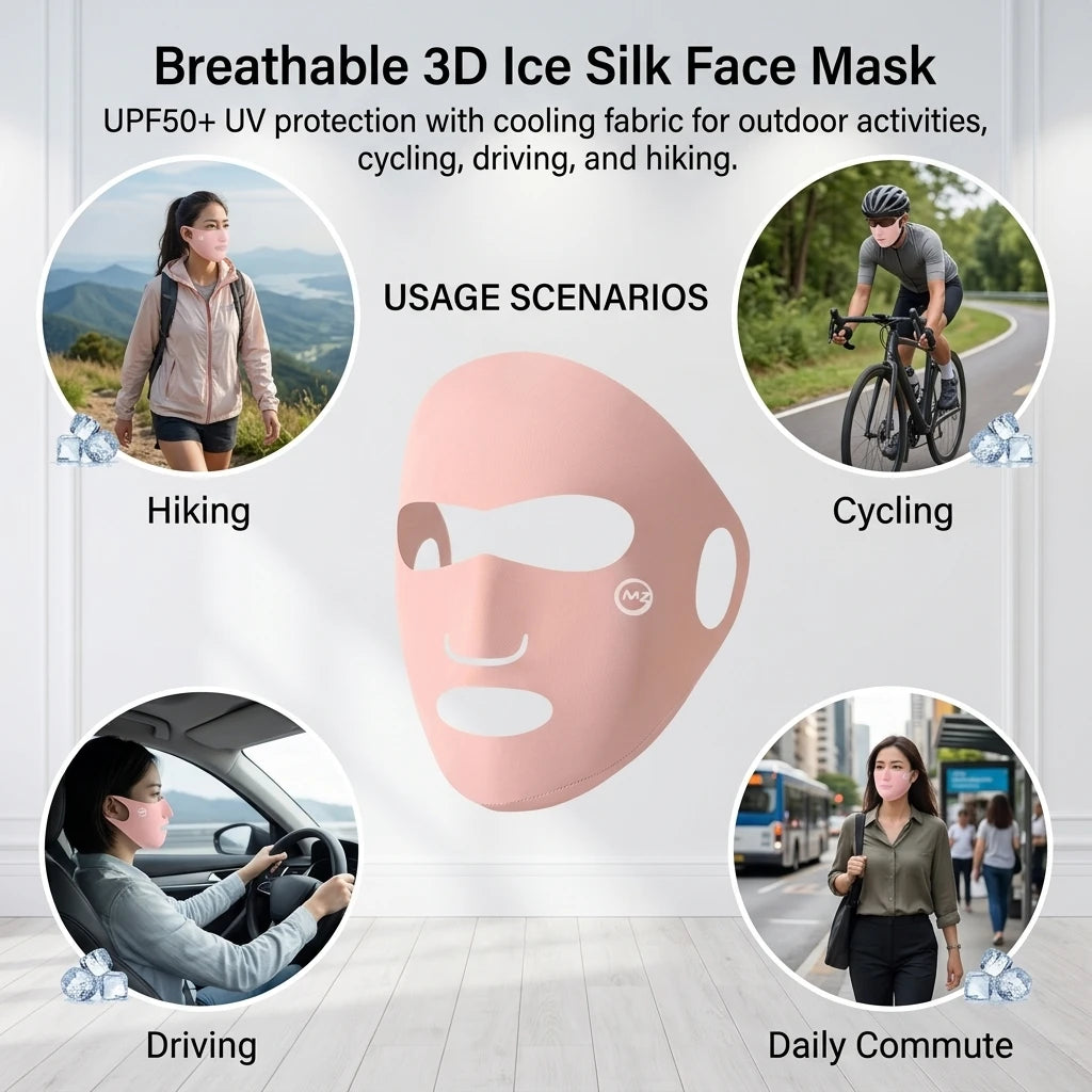 Breathable Sun Mask Ice Silk UV Protection Face Cover for Hiking Outdoor Sports UPF50+ Cooling 3D Design Women's Shield Peaceful Pleasures Health and Wellness