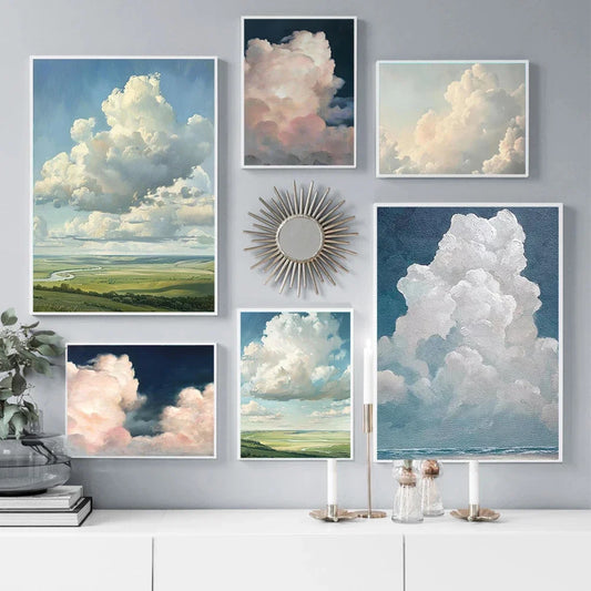 Abstract Blue Sky White Clouds Canvas Wall Art | Minimalist Print Canvas Wall Art Peaceful Pleasures Health and Wellness