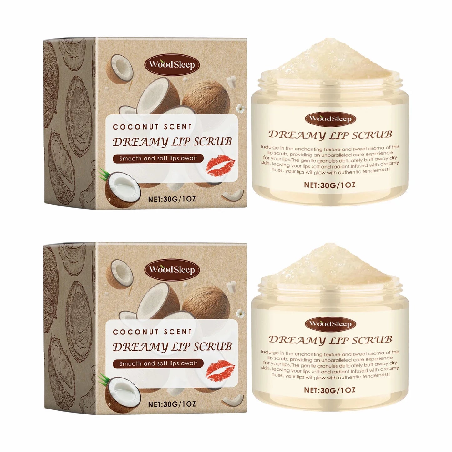 WOODSLEEP Coconut Vanilla Lip Scrub – Exfoliate & Moisturize
