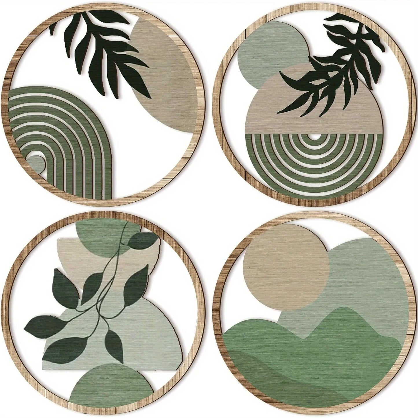 4 Bohemian Wall Art Set - Wooden Bohemian Decor，Geometric Hanging Artwork，Suitable for baby room，Farmhouse Aesthetic Minimalist Peaceful Pleasures Health and Wellness Light Grey