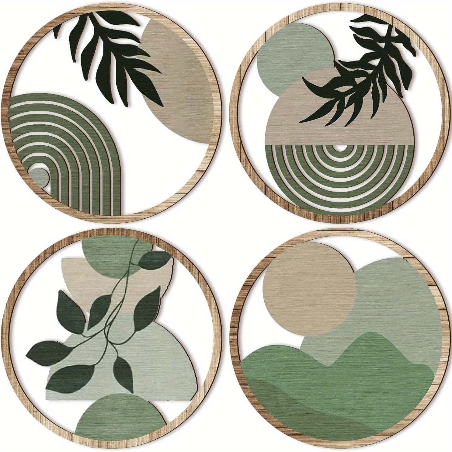 4 Bohemian Wall Art Set - Wooden Bohemian Decor，Geometric Hanging Artwork，Suitable for baby room，Farmhouse Aesthetic Minimalist Peaceful Pleasures Health and Wellness Light Grey