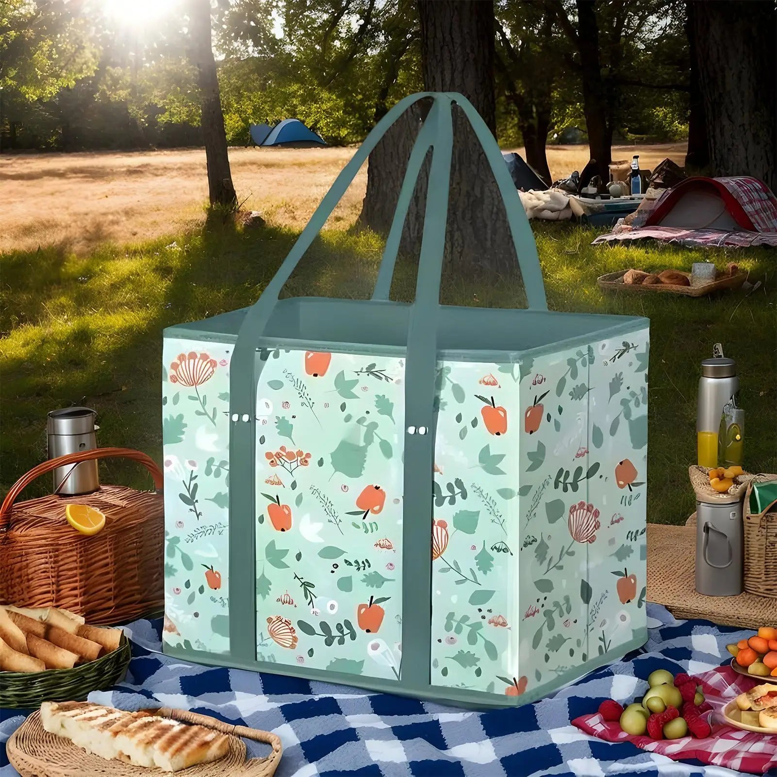 Reusable Shopping Bags Foldable Grocery Bag with Handle for Clothes Heavy Duty Storage Pouch with Box Shape Peaceful Pleasures Health and Wellness