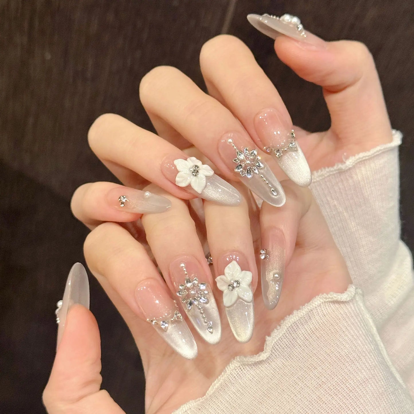 3D Cat's Eye Press-On Nails | Glitter French Tips 10pcs Press-On Nails Peaceful Pleasures Health and Wellness S