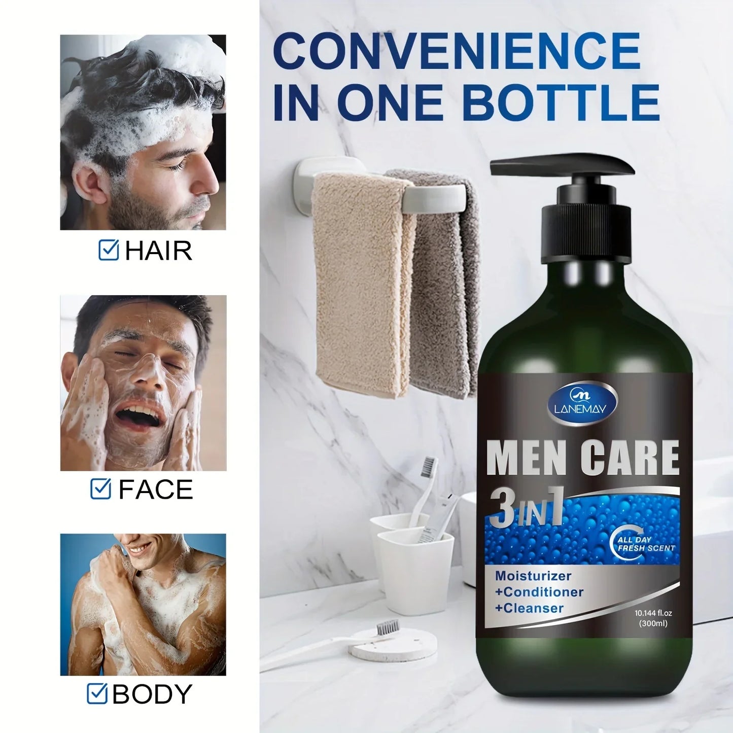Men's 3-in-1 Body, Hair & Face Wash | Plant-Based Cleanser