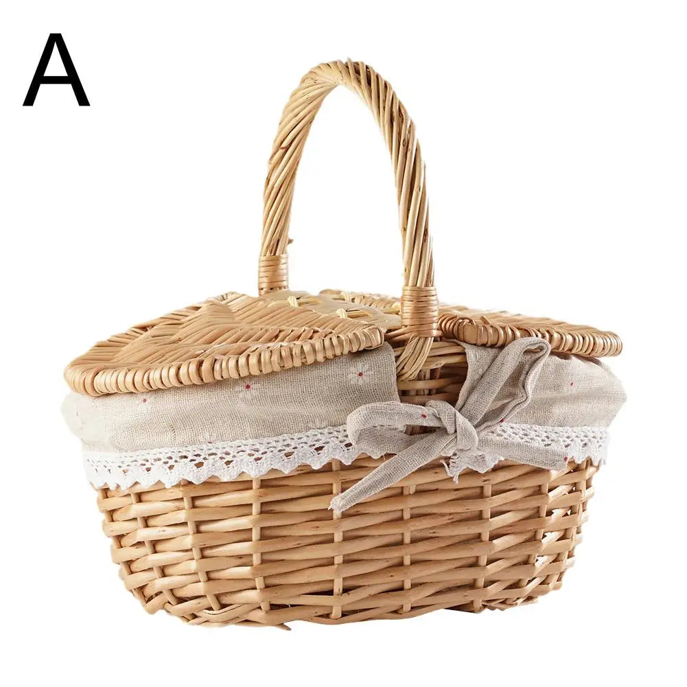 Handmade Wicker Picnic Basket With Lid and Handle Peaceful Pleasures Health and Wellness A