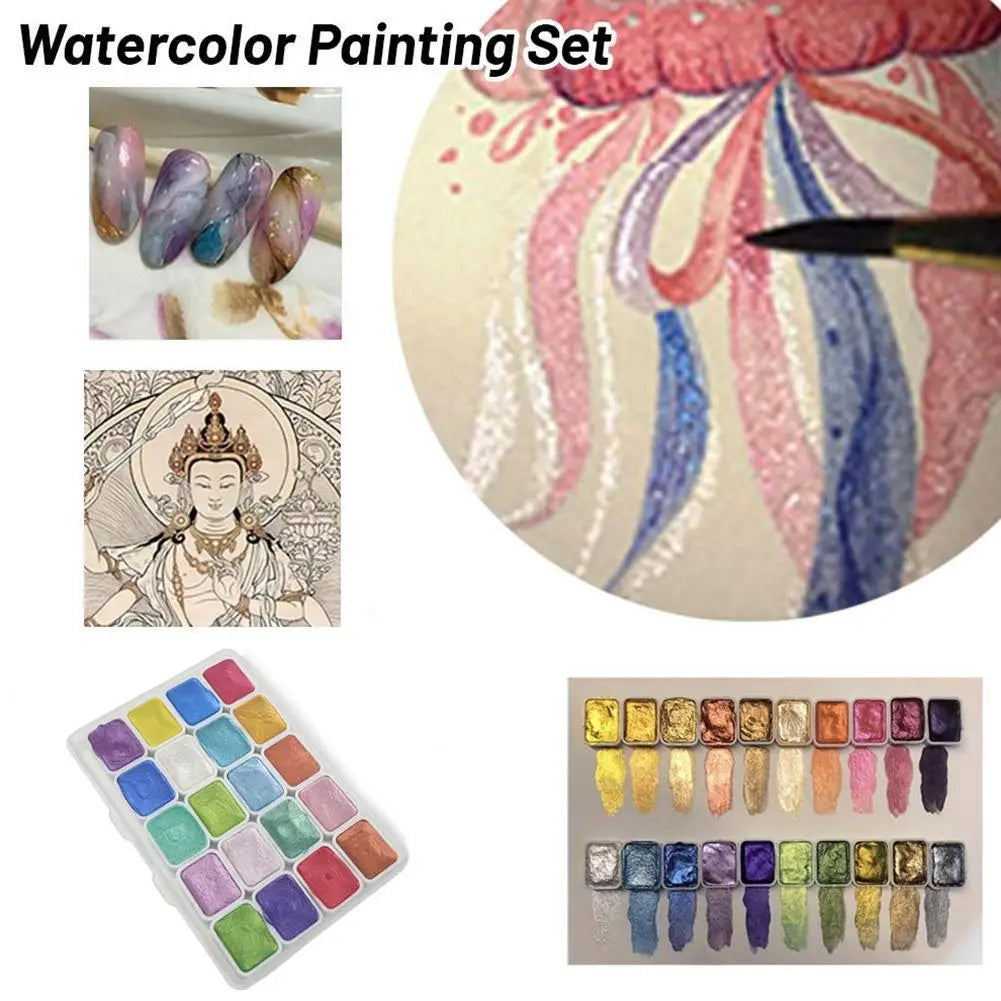 Portable Box Embedded with Glittering Pearl Solid Solid Watercolor Painting, Art Supplies Lightweight, High Solid Pigment Peaceful Pleasures Health and Wellness
