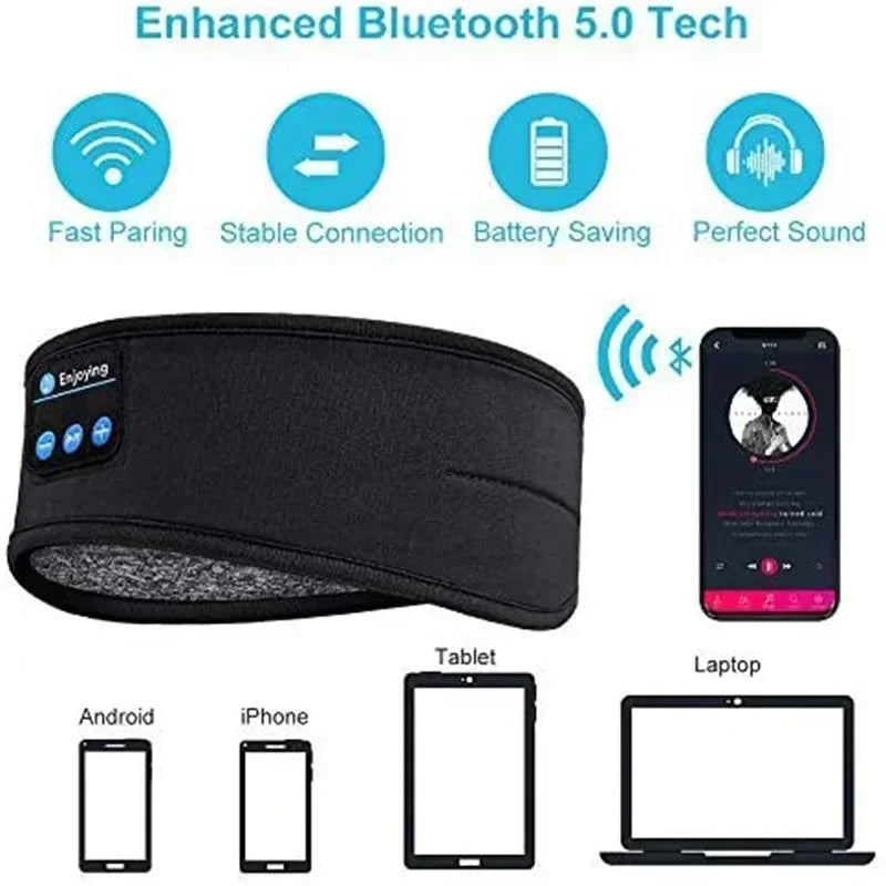 Removable Music Sleep Eye Mask Bluetooth Headband for Sports Yoga Running Wireless Headphones Elastic Gym Absorb Sweat Headband Peaceful Pleasures Health and Wellness