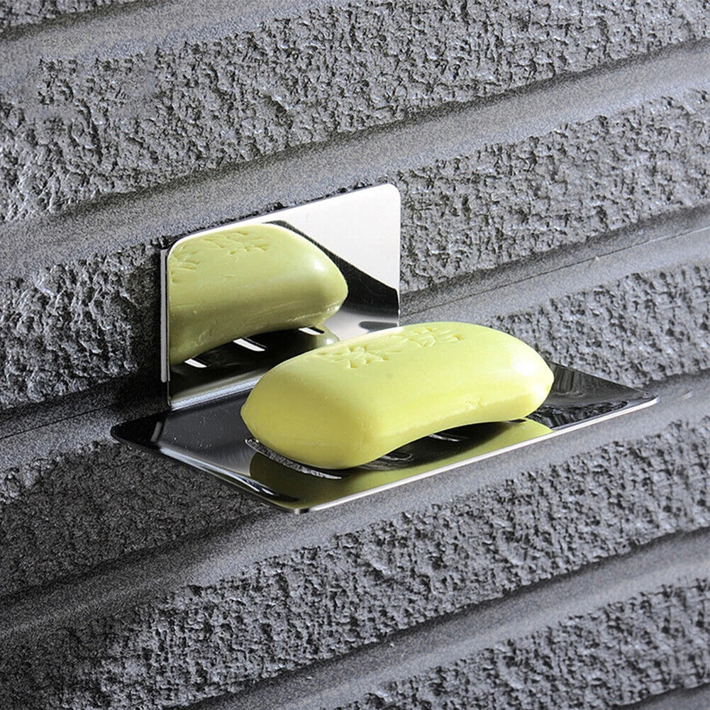 Wall Mount Stainless Steel Soap Dish Holder | Adhesive Bathroom Tray