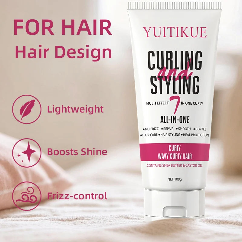 YUITIKUE 7-in-1 Curling Cream 100g - Defines Curls, Controls Frizz, Adds Shine & Moisture, Heat Protection for Curly/Wavy Hair Peaceful Pleasures Health and Wellness