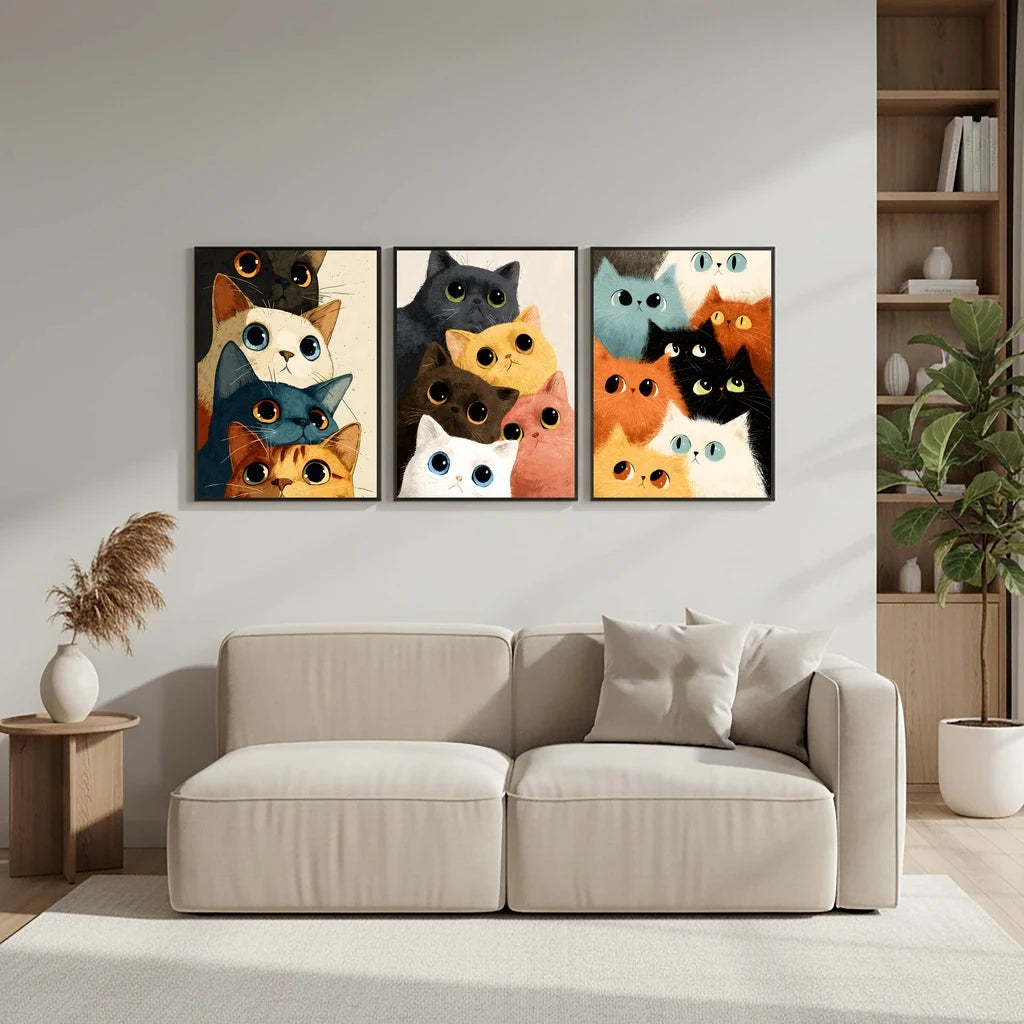 Nordic Wall Art Cute Stacked Cats Animals Canvas Painting Nordic Style Poster Prints Bedroom Living Room Wall Decor Peaceful Pleasures Health and Wellness