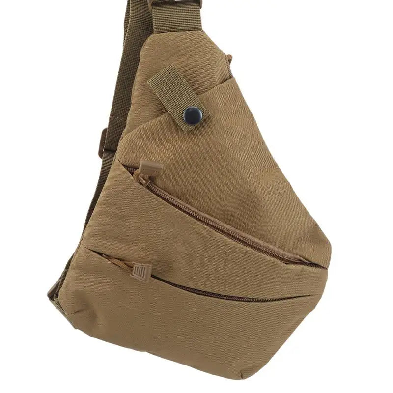 Outdoor Cycling Crossbody Bag Multi Functional Tactical Chest Bag Mountaineering Army Fans Chest Hanging Bag Men's Shoulder Bag Peaceful Pleasures Health and Wellness Khaki (left)