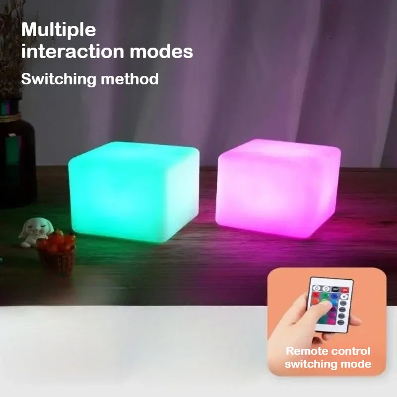 LED Cube Table Lamp – Dimmable RGB Night Light with Remote