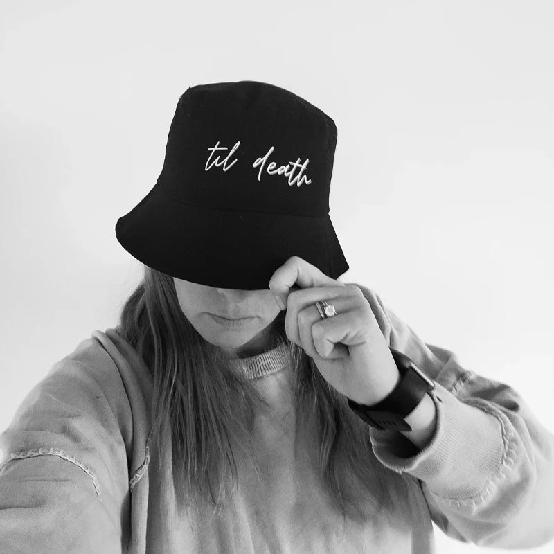 Til Death Do Us Part Black Fisherman Hat | Bachelorette Gift Bridal Party Hat Peaceful Pleasures Health and Wellness