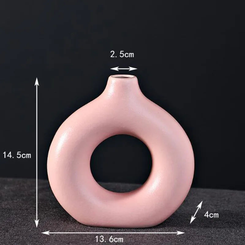 HEYYES Porcelain Doughnut Vase | Ceramic Flower Pot Home Decor
