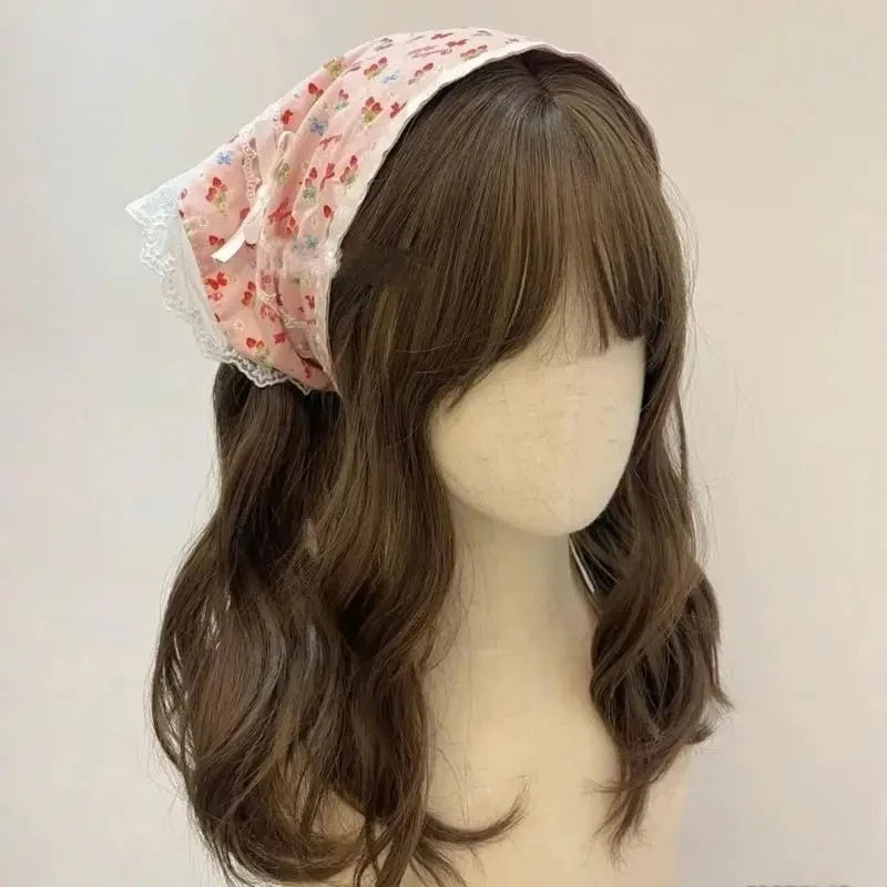New Lace Red Plaid Heart Ribbon Bandana Pastoral Hair Scrunchie Fairy Fresh Light Luxury Hair Ornaments Female for Daily Outfit Peaceful Pleasures Health and Wellness
