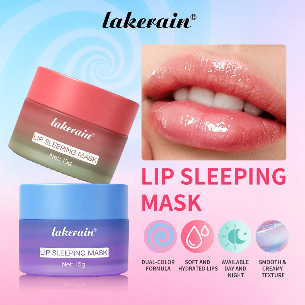 Lakerain Lip Sleeping Mask Smooth Creamy Texture Dual-Color Formula Overnight Hydration Non-Sticky Natural Protection Lip Mask Peaceful Pleasures Health and Wellness