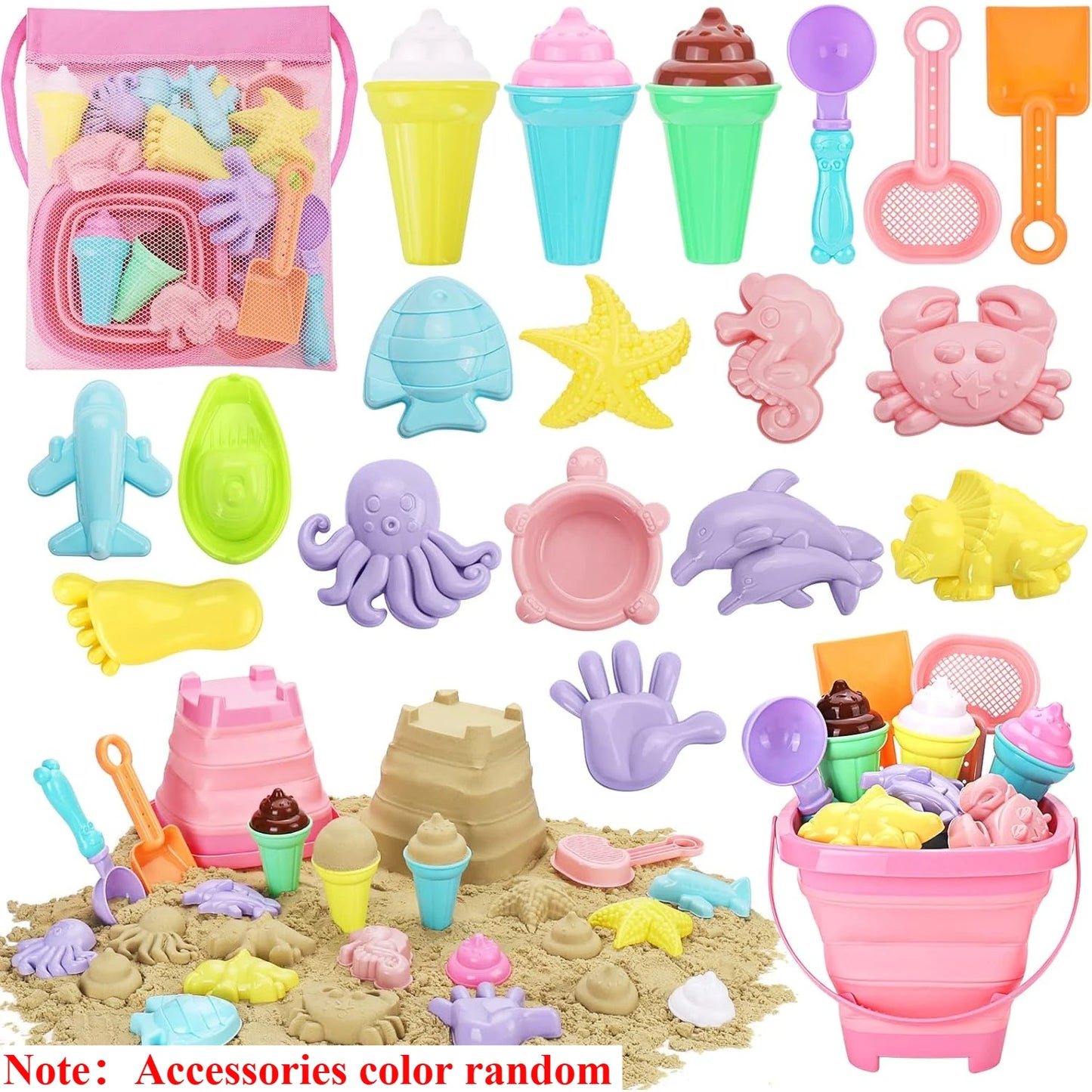 22-Piece Kids Collapsible Beach Toy Set – Sand Bucket & Molds