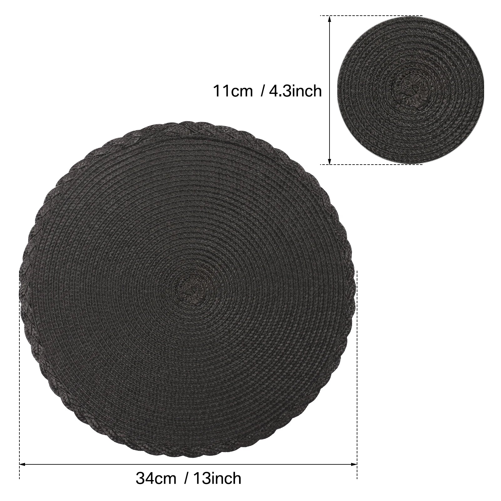 33.5CM Round Placemats Set of 6 Small Circle PP Place Mats Washable Table Mats for Dining Table Woven Heat Resistant Placemats Peaceful Pleasures Health and Wellness B Black Set of 6