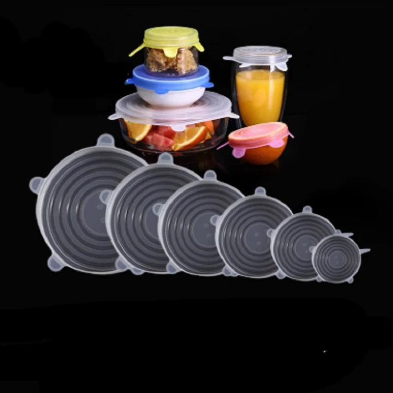 6PCS Silicone Stretch Lids Multifunctional Retractable Fresh-keeping Food Bowl Covers Reusable Saving Covers for Kitchen Peaceful Pleasures Health and Wellness white