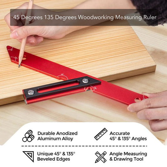 45 Degrees 135 Woodworking Measuring Ruler Aluminum Alloy Carpenter Peaceful Pleasures Health and Wellness Default Title
