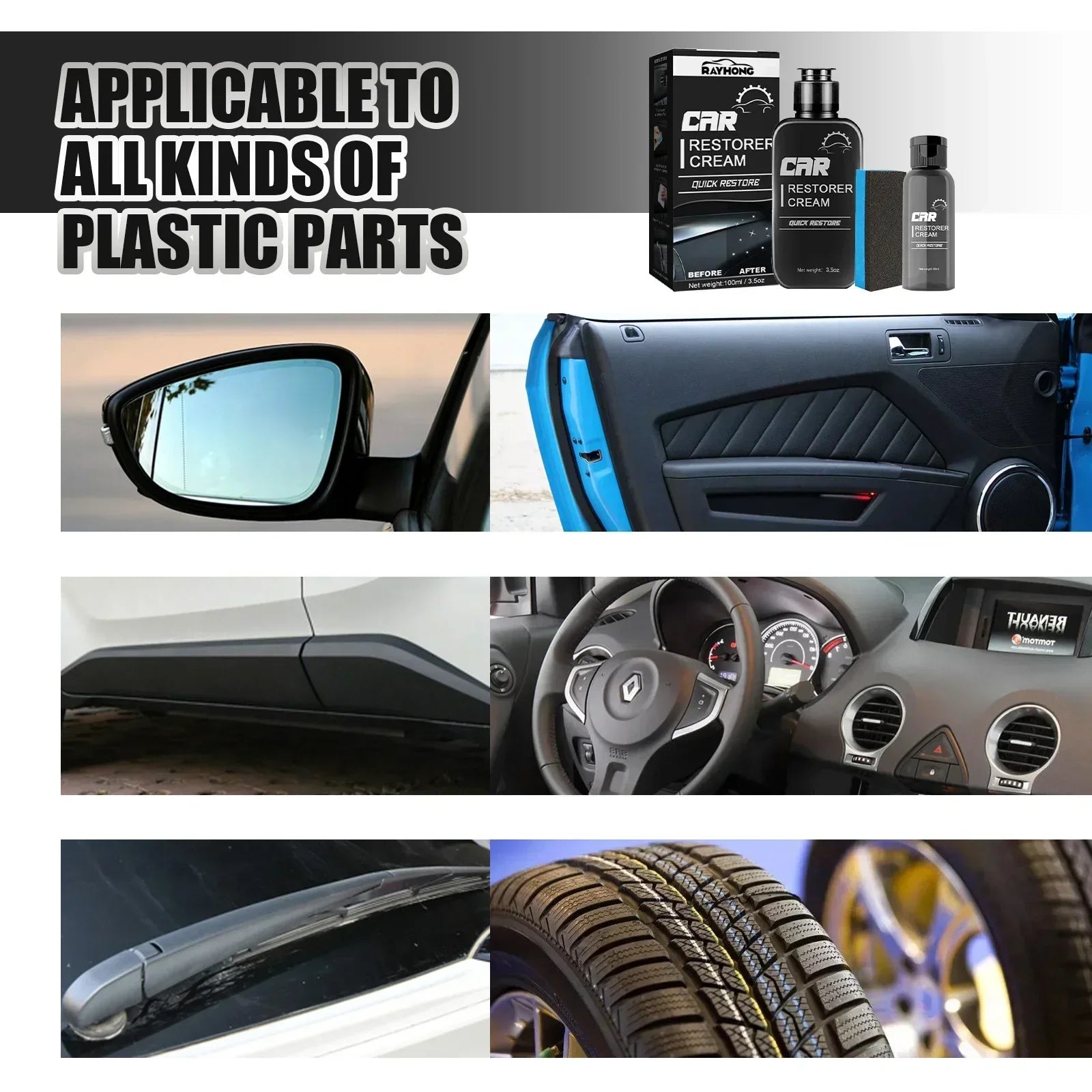 100ml Plastic Parts Retreading Agent Leather Parts Wax Instrument Panel Restorer Cream with Sponge for Car Accessories Peaceful Pleasures Health and Wellness
