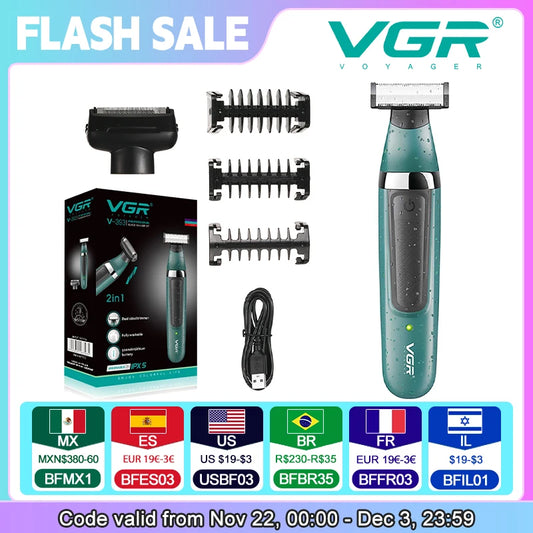 VGR 393 Double blade multi-function waterproof shaver, rechargeable beard trimmer, male hair trimmer set Peaceful Pleasures Health and Wellness