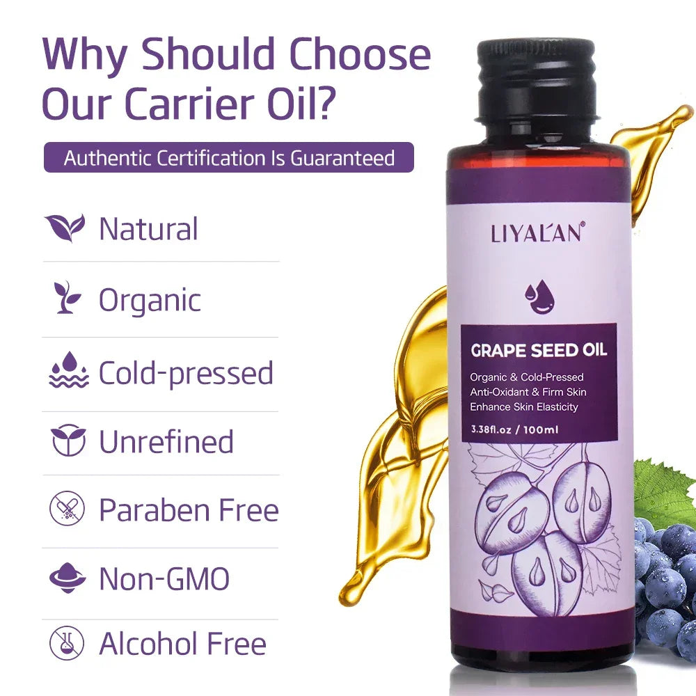 Organic Cold-Pressed Grape Seed Oil – 100ml Carrier Oil Peaceful Pleasures Health and Wellness