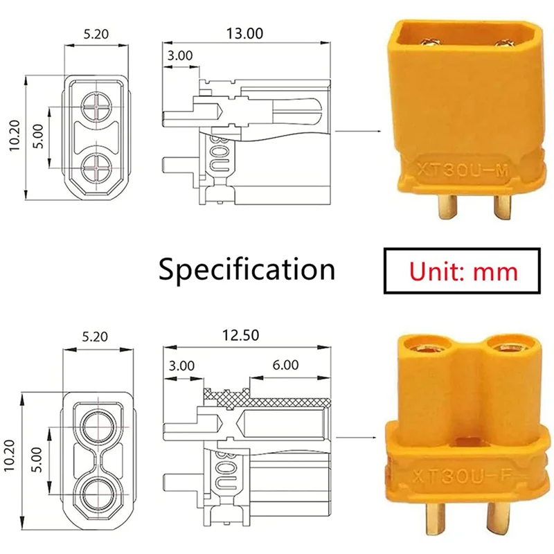 XT30U Battery Connectors 30 Pairs Male Female + Heat Shrink