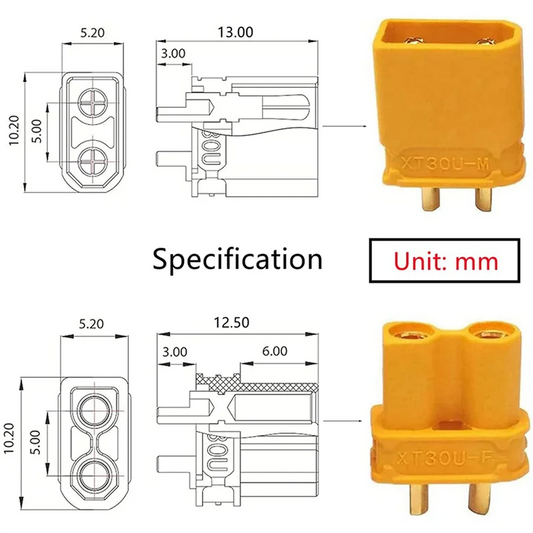 XT30U Battery Connectors 30 Pairs Male Female + Heat Shrink Battery Connector Set Peaceful Pleasures Health and Wellness Yellow CN