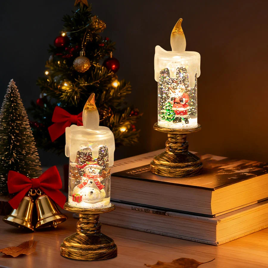 Christmas LED Snowman Crystal Candle Lamp | Flameless Decor
