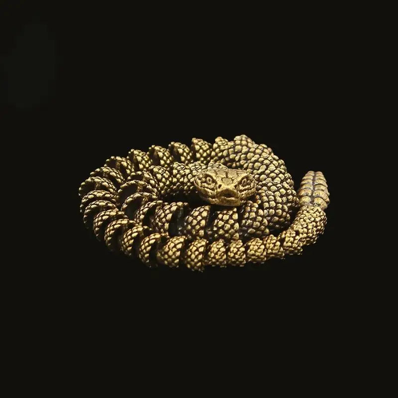 Articulated Brass Rattlesnake Sculpture 34cm | Movable Snake Decor