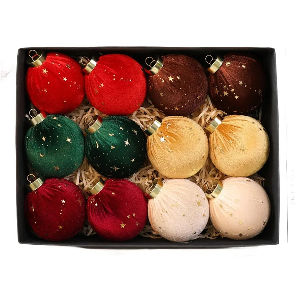 Velvet Curly Christmas Ball Ornaments | 12-Piece Set, 8cm