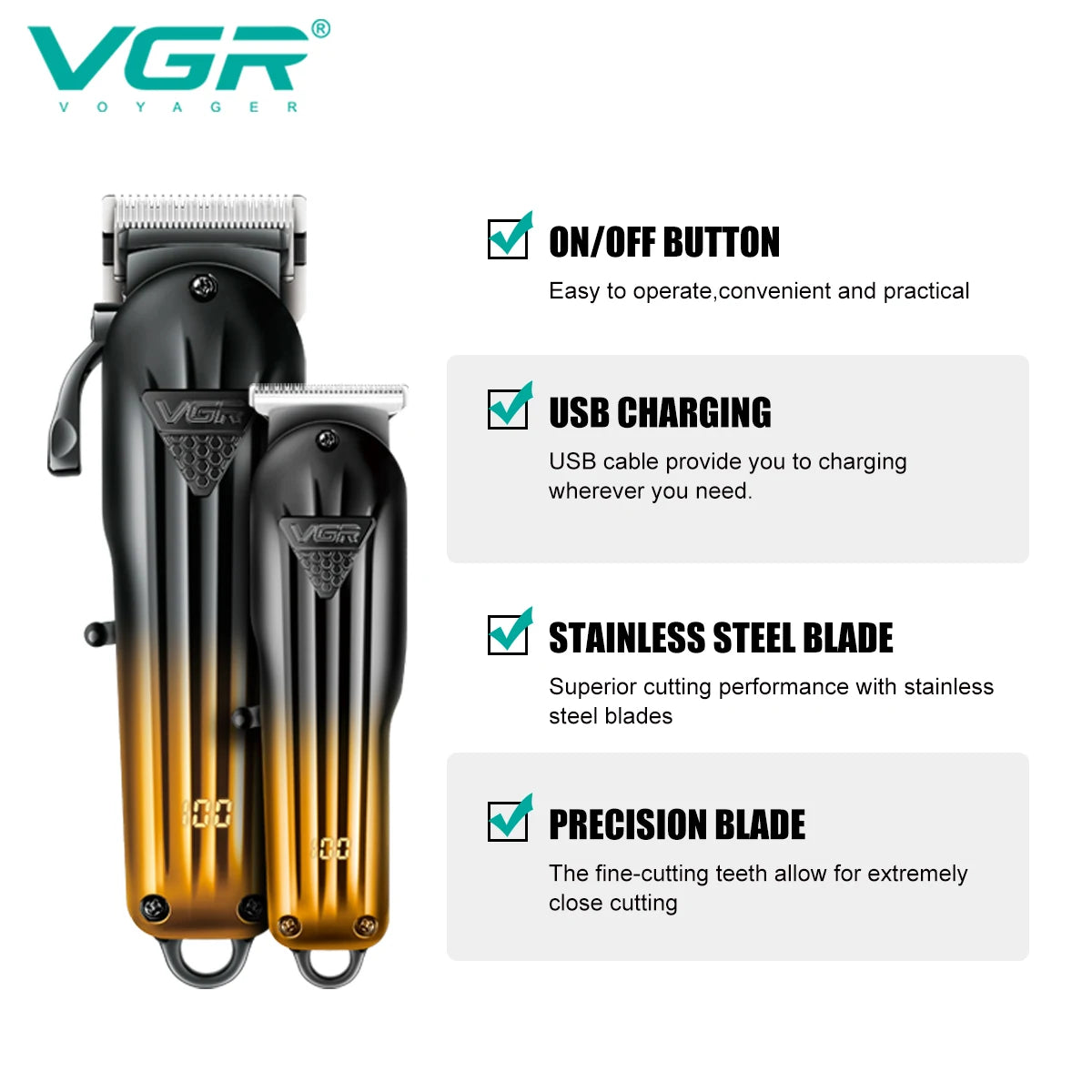 VGR 646 Hair Trimmer Professional USB Hair Clipper Rechargeable Hair Cutting Machine Barber Hair Trimmer Set LED Trimmer for Men Peaceful Pleasures Health and Wellness