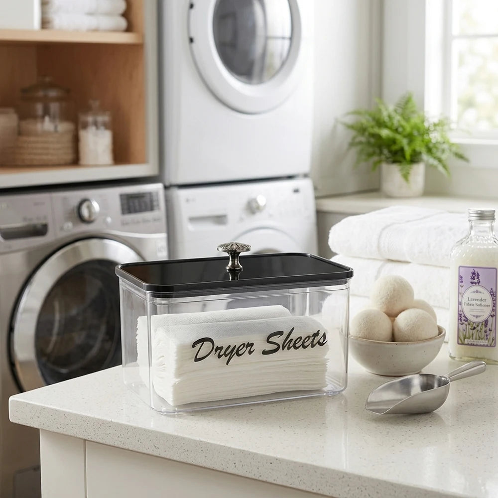 Acrylic Dryer Sheet Holder & Dispenser Box – Laundry Room Organizer (1 or 2 Pack)