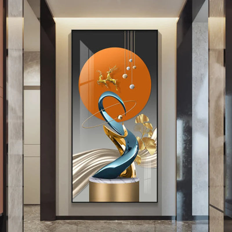 Modern Golden Deer Abstract 3d Geometry Luxury Wall Art Canvas Painting Nordic Leaf Poster Print Pictures for Living Room Decor Peaceful Pleasures Health and Wellness