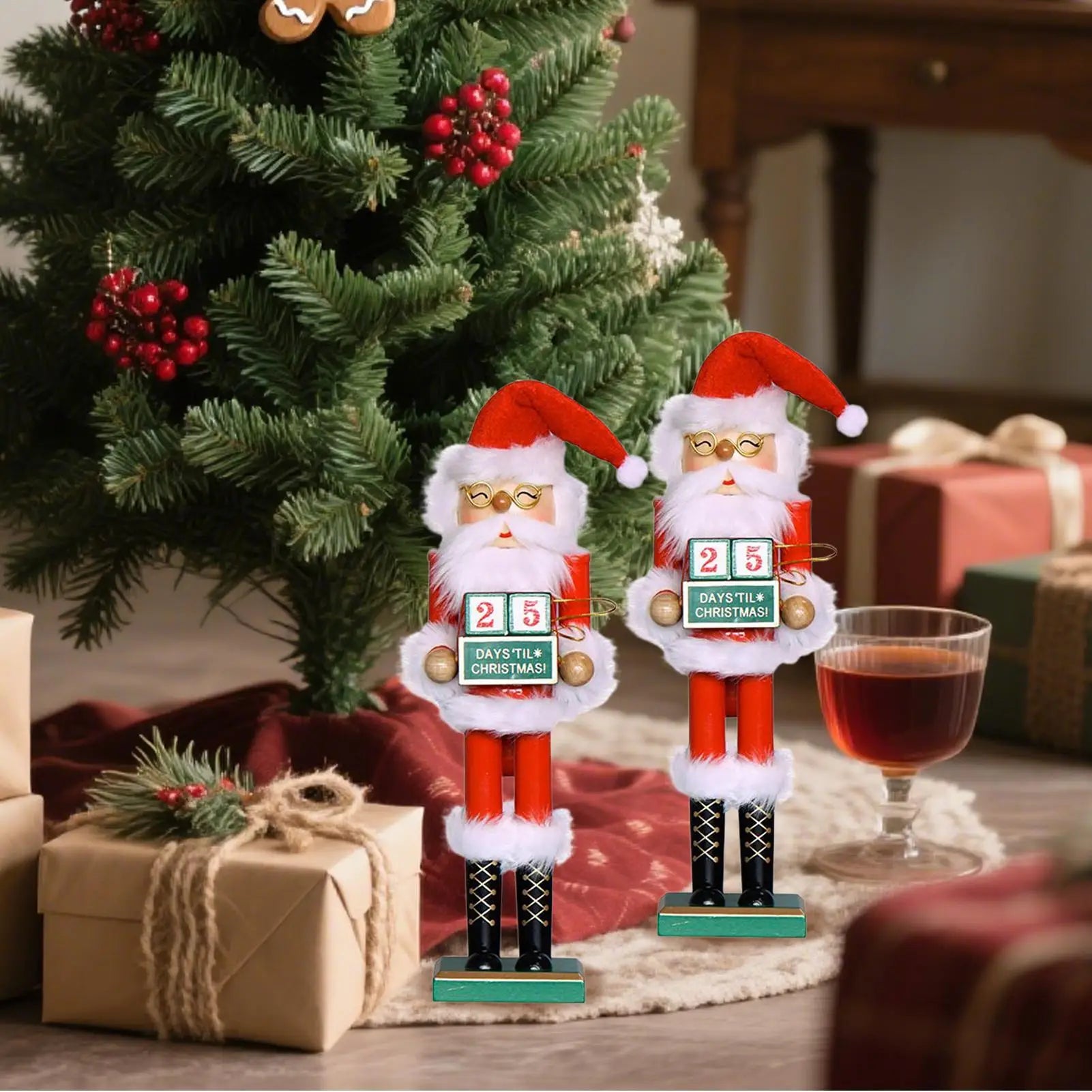 14.96" Wooden Santa Nutcracker Christmas Decor & Countdown Christmas Nutcracker Figurine Peaceful Pleasures Health and Wellness