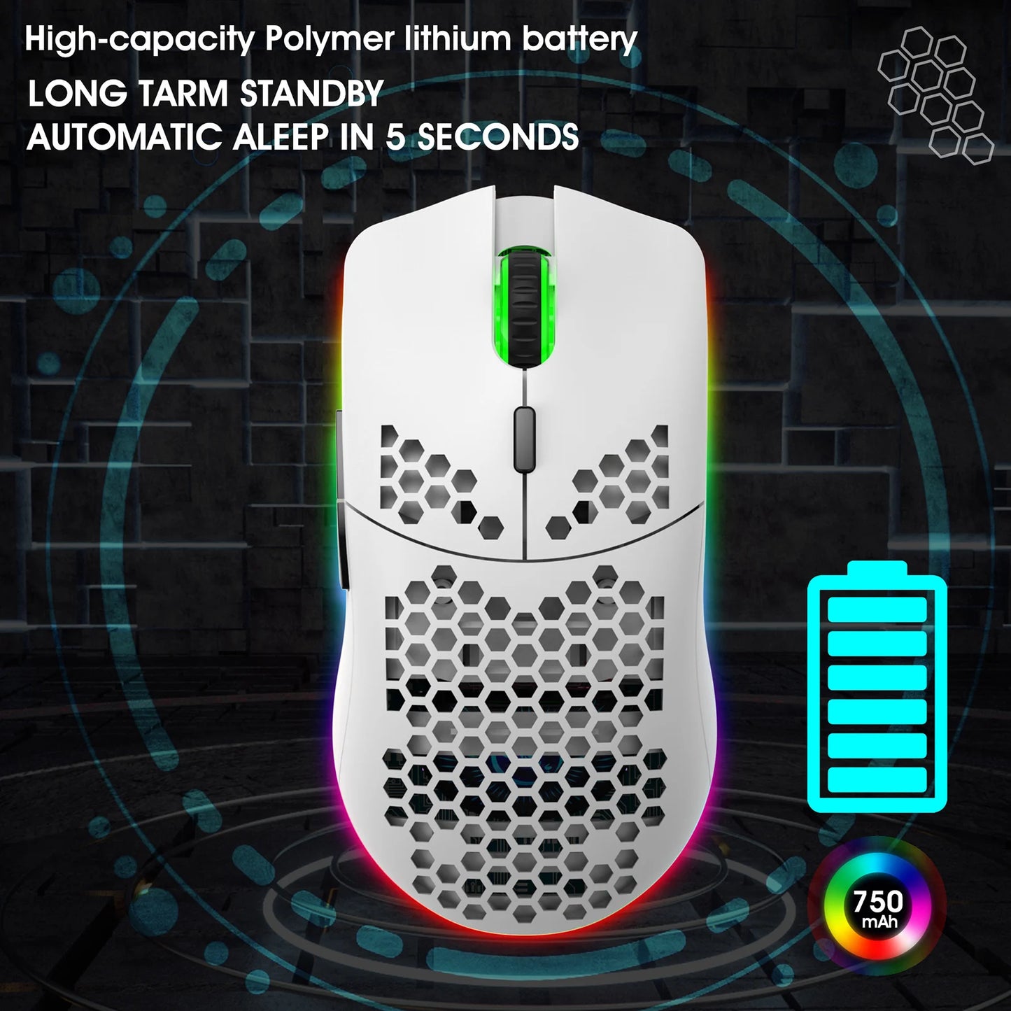 HXSJ T66 RGB Wireless Gaming Mouse | 2.4G, 3600 DPI, Ergonomic