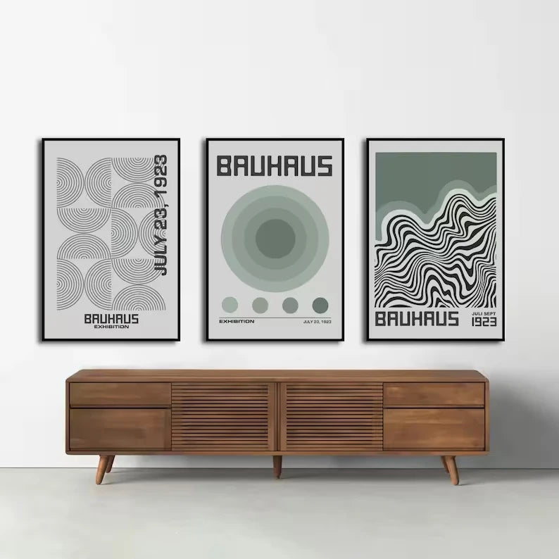 3-Piece Bauhaus Abstract Geometric Canvas Wall Art Set