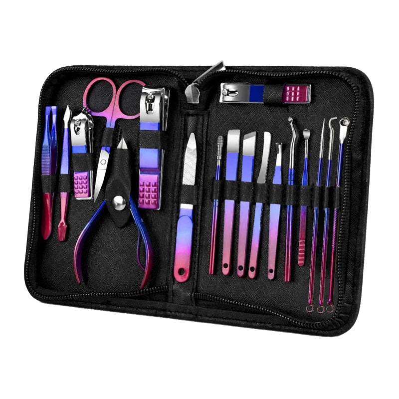 18PCS Professional Nail Clipper Set Home Set Stainless Steel Nail Clippers Hand and Foot Care with Zipper Case for Men & Women Peaceful Pleasures Health and Wellness RAINBOW