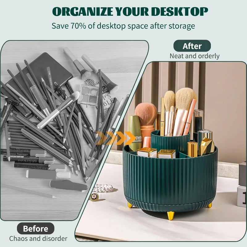 5 Slot 360° Rotating Makeup Brushes Holder Organizer Multi-Functional Desk Storage Cosmetics Storage for Vanity Desktop Bathroom Peaceful Pleasures Health and Wellness