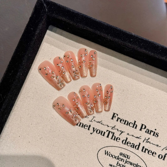 Champagne Cat Eye Press-On Nails Gradient Shimmer | 10pcs Press-On Nails Peaceful Pleasures Health and Wellness M 1