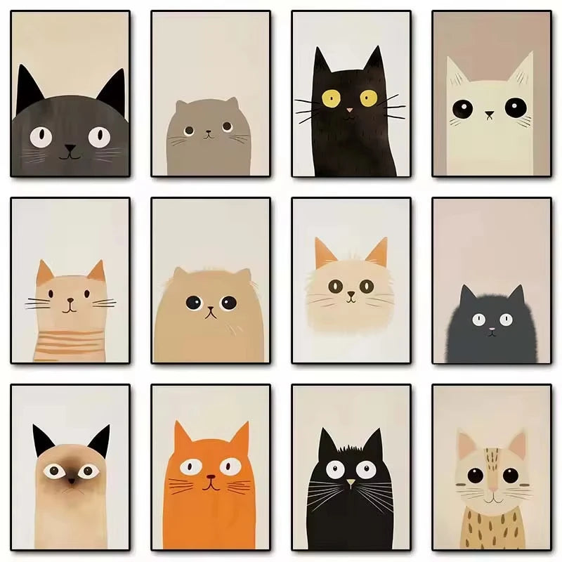 Minimalist Cute Cat Art Poster Modern Cartoon Animal Canvas Painting Printing Home Bedroom Living Room Kids Room Decoration Peaceful Pleasures Health and Wellness