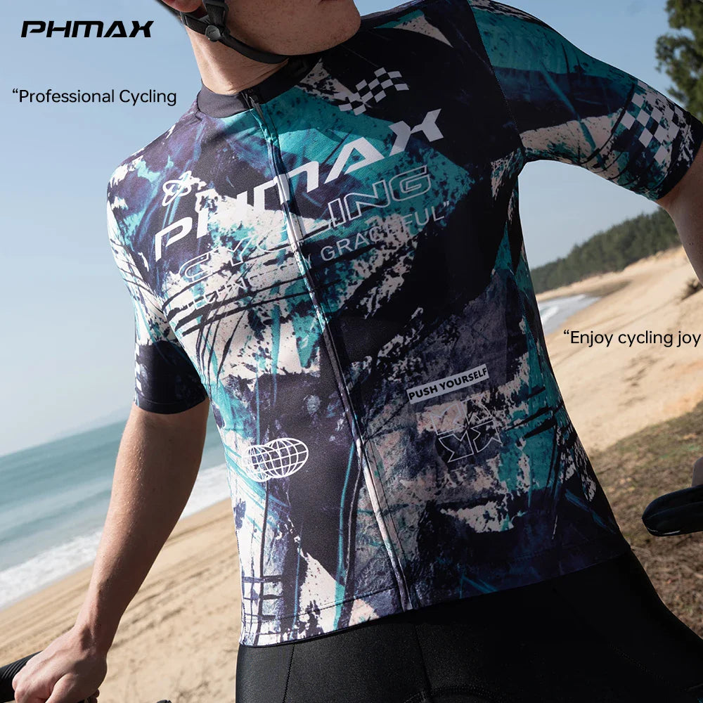 PHMAX Men's Short Sleeve Cycling Jersey – Full-Zip, 3 Pockets