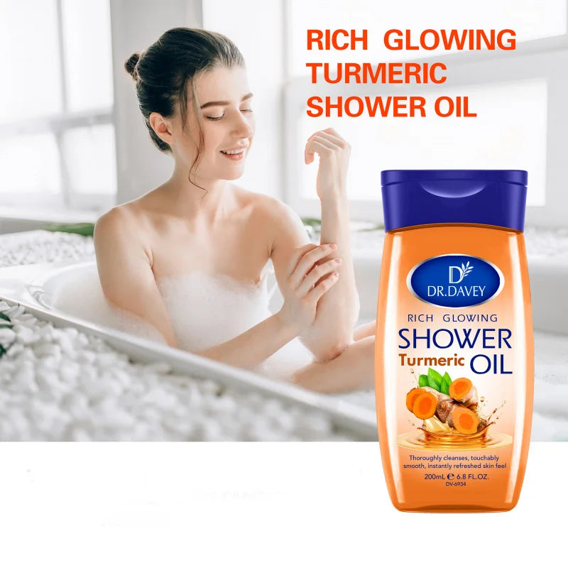 200ml DR.DAVEY Rich Turmeric Shower Oil for Men and Women's Full Body Skincare Moisturizing and Moisturizing Skin Care Peaceful Pleasures Health and Wellness