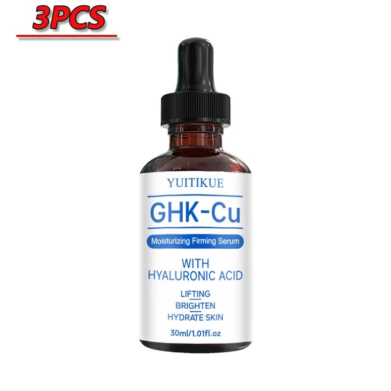 YUITIKUE GHK-Cu Serum with Hyaluronic Acid Moisturizing Firming Lifting Brightening Hydrating Facial Skin Care Serum 30ml Peaceful Pleasures Health and Wellness 3pcs
