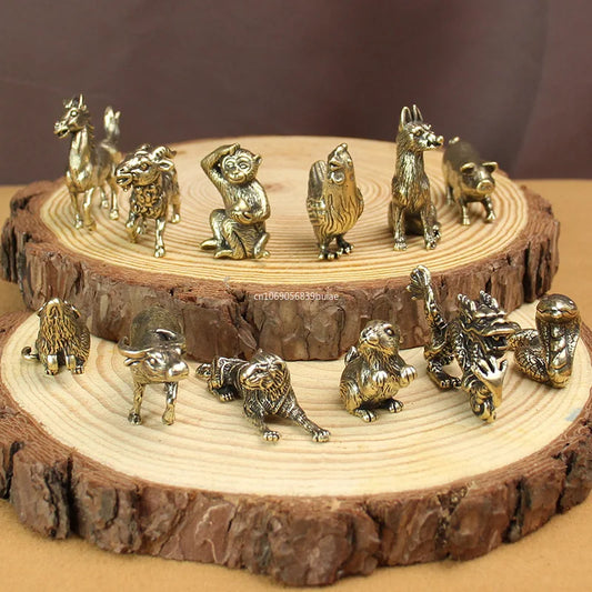 Antique Miniature Animal Ornaments Figurines Vintage Brass Mini Animals Statue Desk Ornaments Home Feng Shui Decor Crafts Nordic Peaceful Pleasures Health and Wellness
